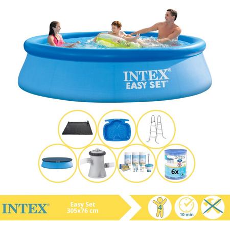 Intex Easy Set Zwembad - Opblaaszwembad - 305x76 cm - Inclusief Afdekzeil, Onderhoudspakket, Zwembadpomp, Filter, Solar Mat, Trap en Voetenbad