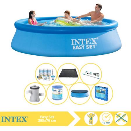 Intex Easy Set Zwembad - Opblaaszwembad - 305x76 cm - Inclusief Afdekzeil, Onderhoudspakket, Zwembadpomp, Filter, Stofzuiger, Solar Mat en Zwembadtegels