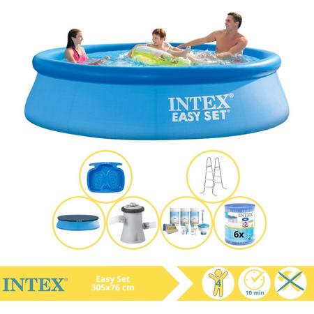Intex Easy Set Zwembad - Opblaaszwembad - 305x76 cm - Inclusief Afdekzeil, Onderhoudspakket, Zwembadpomp, Filter, Trap en Voetenbad