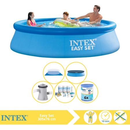 Intex Easy Set Zwembad - Opblaaszwembad - 305x76 cm - Inclusief Afdekzeil, Onderhoudspakket, Zwembadpomp, Filter en Grondzeil
