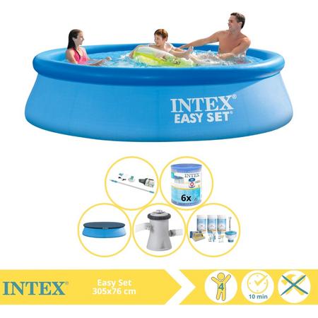 Intex Easy Set Zwembad - Opblaaszwembad - 305x76 cm - Inclusief Afdekzeil, Onderhoudspakket, Zwembadpomp, Filter en Stofzuiger