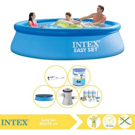 Intex Easy Set Zwembad - Opblaaszwembad - 305x76 cm - Inclusief Afdekzeil, Onderhoudspakket, Zwembadpomp, Filter en Stofzuiger