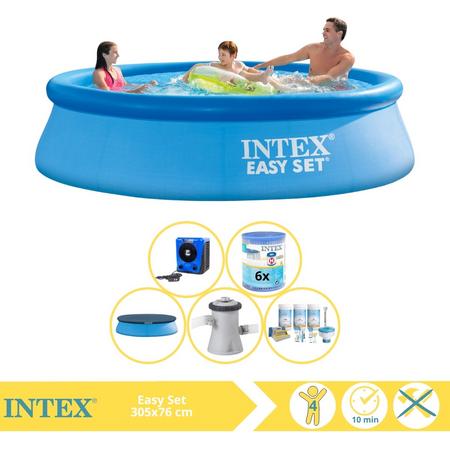 Intex Easy Set Zwembad - Opblaaszwembad - 305x76 cm - Inclusief Afdekzeil, Onderhoudspakket, Zwembadpomp, Filter en Warmtepomp HS