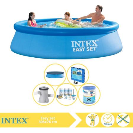 Intex Easy Set Zwembad - Opblaaszwembad - 305x76 cm - Inclusief Afdekzeil, Onderhoudspakket, Zwembadpomp, Filter en Zwembadtegels