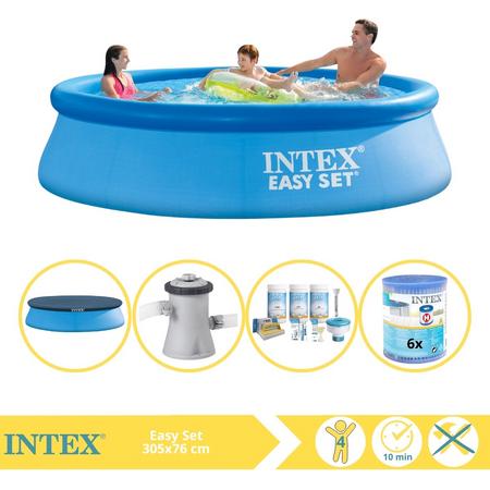 Intex Easy Set Zwembad - Opblaaszwembad - 305x76 cm - Inclusief Afdekzeil, Onderhoudspakket, Zwembadpomp en Filter