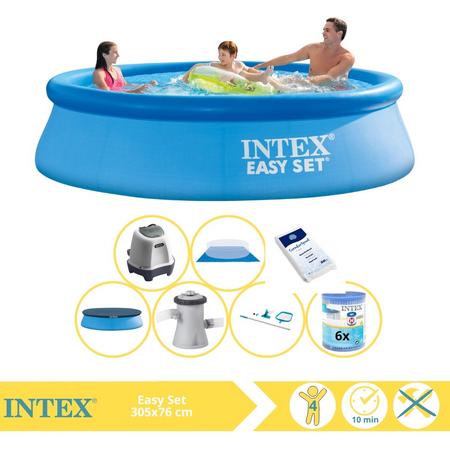 Intex Easy Set Zwembad - Opblaaszwembad - 305x76 cm - Inclusief Afdekzeil, Zwembadpomp, Filter, Grondzeil, Onderhoudsset, Zoutsysteem en Zout