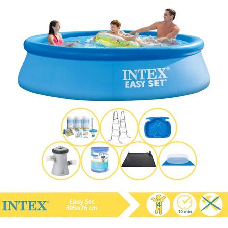 Intex Easy Set Zwembad - Opblaaszwembad - 305x76 cm - Inclusief Onderhoudspakket, Filter, Grondzeil, Solar Mat, Trap en Voetenbad