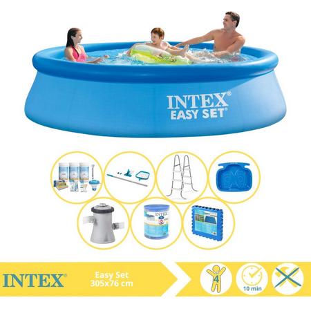 Intex Easy Set Zwembad - Opblaaszwembad - 305x76 cm - Inclusief Onderhoudspakket, Filter, Onderhoudsset, Trap, Voetenbad en Zwembadtegels