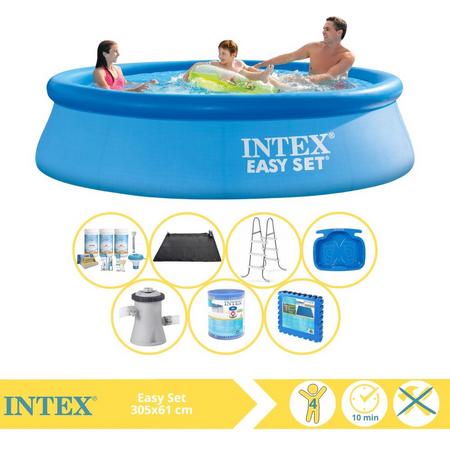 Intex Easy Set Zwembad - Opblaaszwembad - 305x76 cm - Inclusief Onderhoudspakket, Filter, Solar Mat, Trap, Voetenbad en Zwembadtegels
