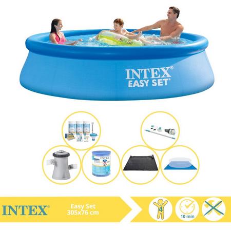 Intex Easy Set Zwembad - Opblaaszwembad - 305x76 cm - Inclusief Onderhoudspakket, Zwembadpomp, Filter, Grondzeil, Stofzuiger en Solar Mat