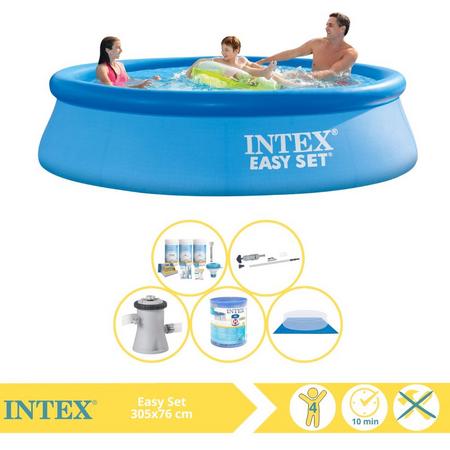 Intex Easy Set Zwembad - Opblaaszwembad - 305x76 cm - Inclusief Onderhoudspakket, Zwembadpomp, Filter, Grondzeil en Stofzuiger
