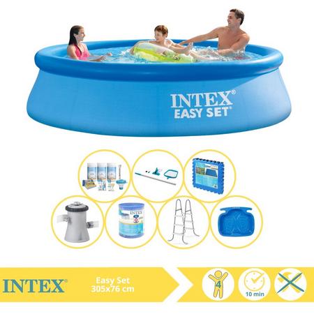 Intex Easy Set Zwembad - Opblaaszwembad - 305x76 cm - Inclusief Onderhoudspakket, Zwembadpomp, Filter, Onderhoudsset, Trap, Voetenbad en Zwembadtegels