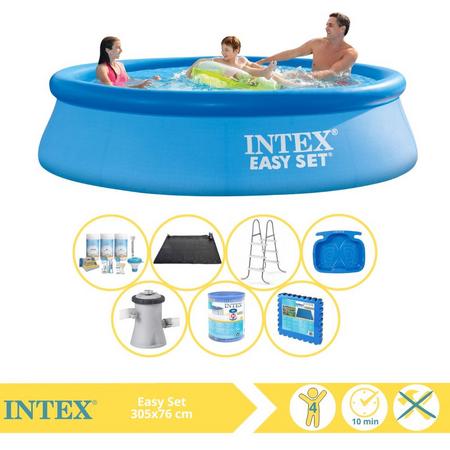 Intex Easy Set Zwembad - Opblaaszwembad - 305x76 cm - Inclusief Onderhoudspakket, Zwembadpomp, Filter, Solar Mat, Trap, Voetenbad en Zwembadtegels