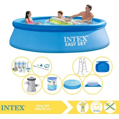 Intex Easy Set Zwembad - Opblaaszwembad - 305x76 cm - Inclusief Solarzeil, Onderhoudspakket, Filter, Grondzeil, Onderhoudsset, Trap en Voetenbad