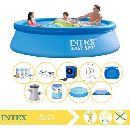 Intex Easy Set Zwembad - Opblaaszwembad - 305x76 cm - Inclusief Solarzeil, Onderhoudspakket, Filter, Grondzeil, Stofzuiger, Trap, Voetenbad en Warmtepomp HS