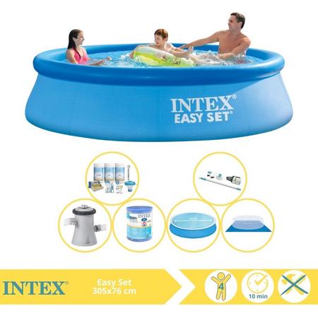Intex Easy Set Zwembad - Opblaaszwembad - 305x76 cm - Inclusief Solarzeil, Onderhoudspakket, Filter, Grondzeil en Stofzuiger