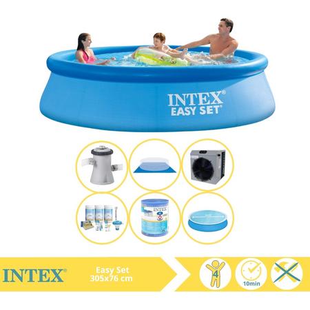Intex Easy Set Zwembad - Opblaaszwembad - 305x76 cm - Inclusief Solarzeil, Onderhoudspakket, Filter, Grondzeil en Warmtepomp CP