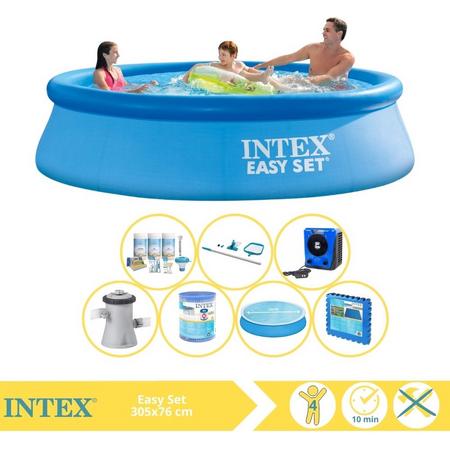 Intex Easy Set Zwembad - Opblaaszwembad - 305x76 cm - Inclusief Solarzeil, Onderhoudspakket, Filter, Onderhoudsset, Zwembadtegels en Warmtepomp HS