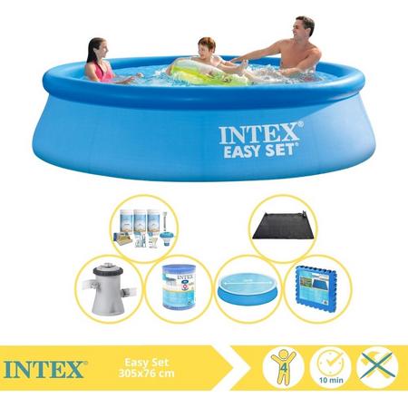 Intex Easy Set Zwembad - Opblaaszwembad - 305x76 cm - Inclusief Solarzeil, Onderhoudspakket, Filter, Solar Mat en Zwembadtegels