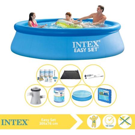 Intex Easy Set Zwembad - Opblaaszwembad - 305x76 cm - Inclusief Solarzeil, Onderhoudspakket, Filter, Stofzuiger, Solar Mat en Zwembadtegels