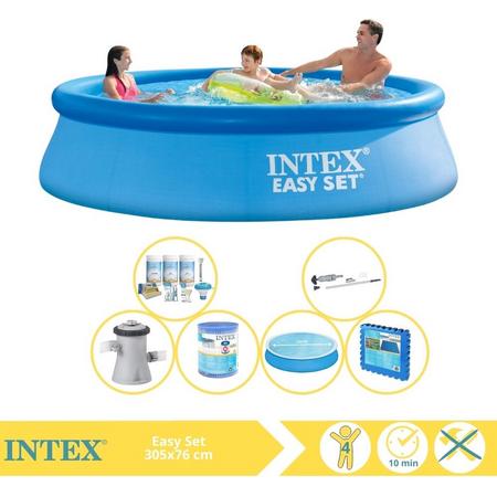 Intex Easy Set Zwembad - Opblaaszwembad - 305x76 cm - Inclusief Solarzeil, Onderhoudspakket, Filter, Stofzuiger en Zwembadtegels