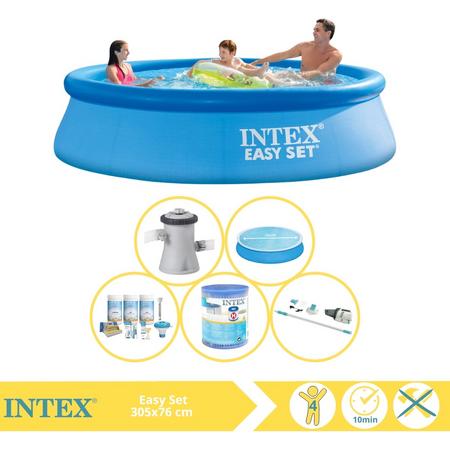 Intex Easy Set Zwembad - Opblaaszwembad - 305x76 cm - Inclusief Solarzeil, Onderhoudspakket, Filter en Stofzuiger