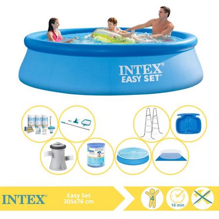 Intex Easy Set Zwembad - Opblaaszwembad - 305x76 cm - Inclusief Solarzeil, Onderhoudspakket, Zwembadpomp, Filter, Grondzeil, Onderhoudsset, Trap en Voetenbad