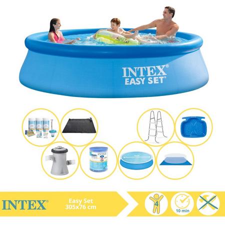 Intex Easy Set Zwembad - Opblaaszwembad - 305x76 cm - Inclusief Solarzeil, Onderhoudspakket, Zwembadpomp, Filter, Grondzeil, Solar Mat, Trap en Voetenbad