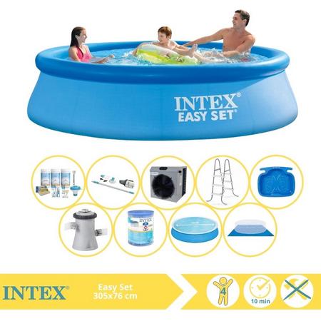 Intex Easy Set Zwembad - Opblaaszwembad - 305x76 cm - Inclusief Solarzeil, Onderhoudspakket, Zwembadpomp, Filter, Grondzeil, Stofzuiger, Trap, Voetenbad en Warmtepomp CP
