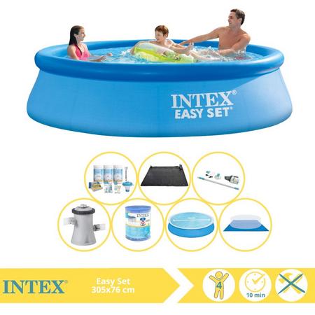 Intex Easy Set Zwembad - Opblaaszwembad - 305x76 cm - Inclusief Solarzeil, Onderhoudspakket, Zwembadpomp, Filter, Grondzeil, Stofzuiger en Solar Mat