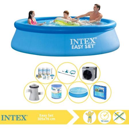 Intex Easy Set Zwembad - Opblaaszwembad - 305x76 cm - Inclusief Solarzeil, Onderhoudspakket, Zwembadpomp, Filter, Onderhoudsset, Zwembadtegels en Warmtepomp CP