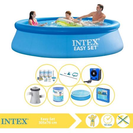 Intex Easy Set Zwembad - Opblaaszwembad - 305x76 cm - Inclusief Solarzeil, Onderhoudspakket, Zwembadpomp, Filter, Onderhoudsset, Zwembadtegels en Warmtepomp HS