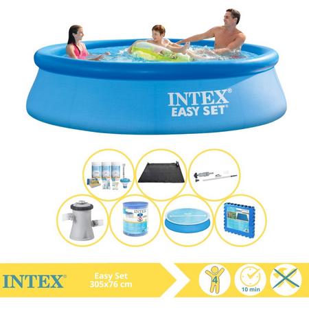 Intex Easy Set Zwembad - Opblaaszwembad - 305x76 cm - Inclusief Solarzeil, Onderhoudspakket, Zwembadpomp, Filter, Stofzuiger, Solar Mat en Zwembadtegels
