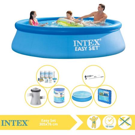 Intex Easy Set Zwembad - Opblaaszwembad - 305x76 cm - Inclusief Solarzeil, Onderhoudspakket, Zwembadpomp, Filter, Stofzuiger en Zwembadtegels
