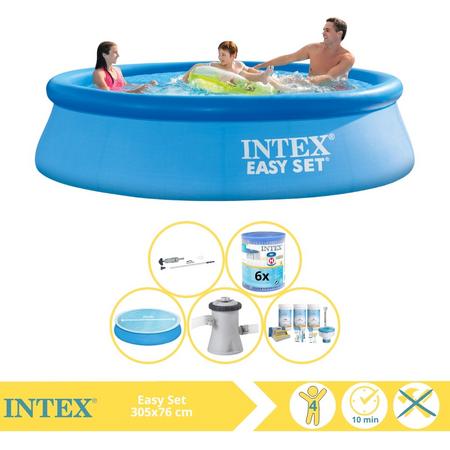 Intex Easy Set Zwembad - Opblaaszwembad - 305x76 cm - Inclusief Solarzeil, Onderhoudspakket, Zwembadpomp, Filter en Stofzuiger