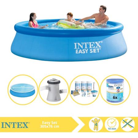 Intex Easy Set Zwembad - Opblaaszwembad - 305x76 cm - Inclusief Solarzeil, Onderhoudspakket, Zwembadpomp en Filter
