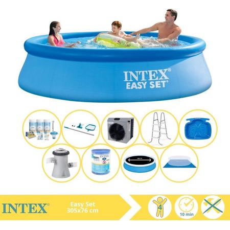 Intex Easy Set Zwembad - Opblaaszwembad - 305x76 cm - Inclusief Solarzeil Pro, Onderhoudspakket, Filter, Grondzeil, Onderhoudsset, Trap, Voetenbad en Warmtepomp CP