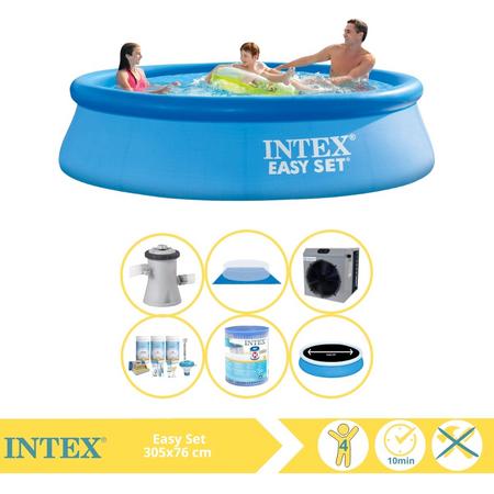 Intex Easy Set Zwembad - Opblaaszwembad - 305x76 cm - Inclusief Solarzeil Pro, Onderhoudspakket, Filter, Grondzeil en Warmtepomp CP
