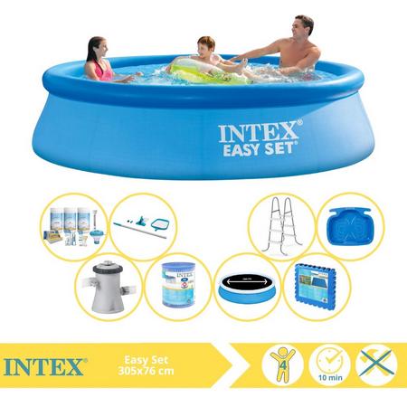 Intex Easy Set Zwembad - Opblaaszwembad - 305x76 cm - Inclusief Solarzeil Pro, Onderhoudspakket, Filter, Onderhoudsset, Trap, Voetenbad en Zwembadtegels