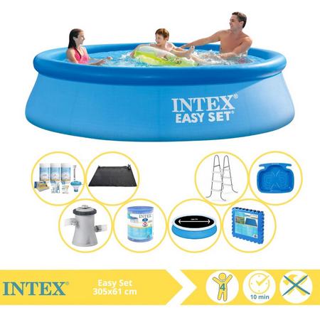 Intex Easy Set Zwembad - Opblaaszwembad - 305x76 cm - Inclusief Solarzeil Pro, Onderhoudspakket, Filter, Solar Mat, Trap, Voetenbad en Zwembadtegels
