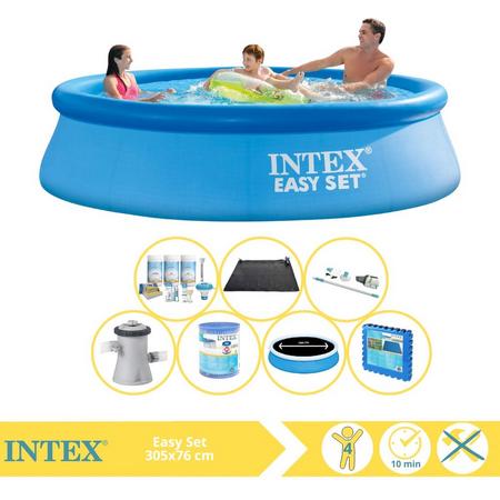 Intex Easy Set Zwembad - Opblaaszwembad - 305x76 cm - Inclusief Solarzeil Pro, Onderhoudspakket, Filter, Stofzuiger, Solar Mat en Zwembadtegels