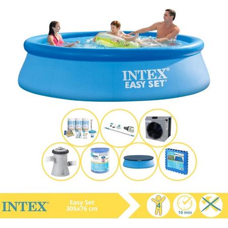 Intex Easy Set Zwembad - Opblaaszwembad - 305x76 cm - Inclusief Solarzeil Pro, Onderhoudspakket, Filter, Stofzuiger, Zwembadtegels en Warmtepomp CP