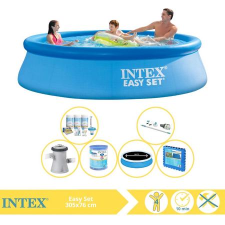 Intex Easy Set Zwembad - Opblaaszwembad - 305x76 cm - Inclusief Solarzeil Pro, Onderhoudspakket, Filter, Stofzuiger en Zwembadtegels