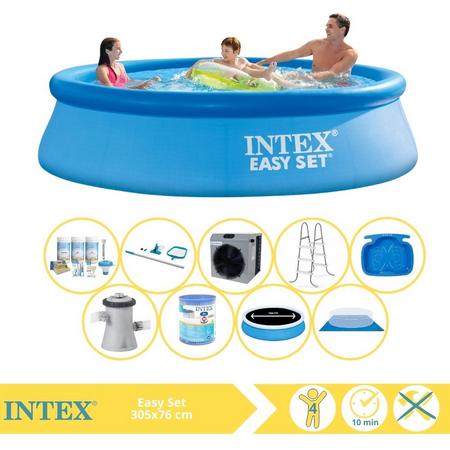 Intex Easy Set Zwembad - Opblaaszwembad - 305x76 cm - Inclusief Solarzeil Pro, Onderhoudspakket, Zwembadpomp, Filter, Grondzeil, Onderhoudsset, Trap, Voetenbad en Warmtepomp CP