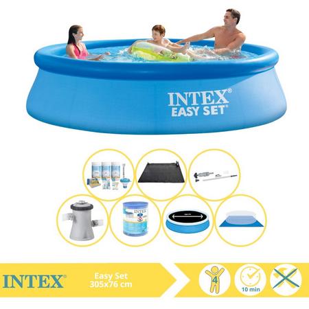 Intex Easy Set Zwembad - Opblaaszwembad - 305x76 cm - Inclusief Solarzeil Pro, Onderhoudspakket, Zwembadpomp, Filter, Grondzeil, Stofzuiger en Solar Mat