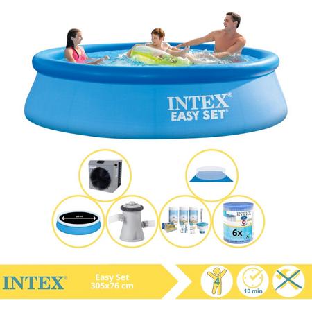 Intex Easy Set Zwembad - Opblaaszwembad - 305x76 cm - Inclusief Solarzeil Pro, Onderhoudspakket, Zwembadpomp, Filter, Grondzeil en Warmtepomp CP
