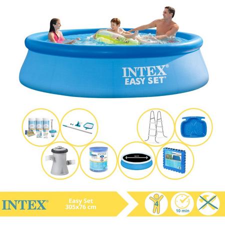 Intex Easy Set Zwembad - Opblaaszwembad - 305x76 cm - Inclusief Solarzeil Pro, Onderhoudspakket, Zwembadpomp, Filter, Onderhoudsset, Trap, Voetenbad en Zwembadtegels