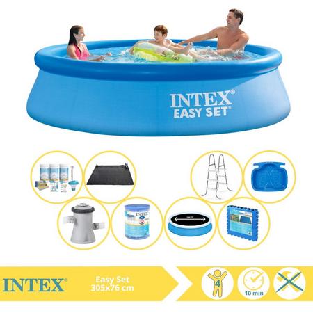 Intex Easy Set Zwembad - Opblaaszwembad - 305x76 cm - Inclusief Solarzeil Pro, Onderhoudspakket, Zwembadpomp, Filter, Solar Mat, Trap, Voetenbad en Zwembadtegels