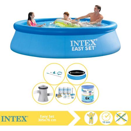 Intex Easy Set Zwembad - Opblaaszwembad - 305x76 cm - Inclusief Solarzeil Pro, Onderhoudspakket, Zwembadpomp, Filter en Onderhoudsset