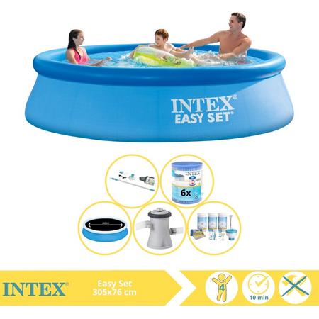 Intex Easy Set Zwembad - Opblaaszwembad - 305x76 cm - Inclusief Solarzeil Pro, Onderhoudspakket, Zwembadpomp, Filter en Stofzuiger
